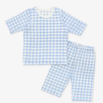 韓國 Mellisse - 韓製莫代爾透氣7分袖家居服-經典格子-藍