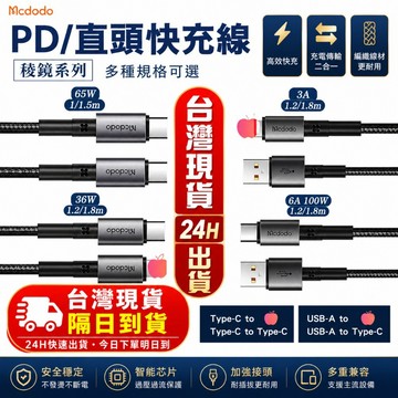 Mcdodo 麥多多 稜鏡 65W PD 雙Type-C 100W 快充線 蘋果 安卓充電線 支援MAC筆電快充 平板充