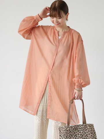 透明感立領長版襯衫(FD46L0A0880) - Lugnoncure