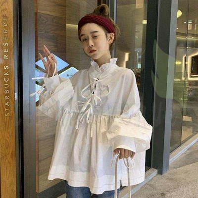 中学生 高校生 10代 代 韓国 ファッション シャツ 長袖 フリルブラウス トップス ブラウス リボン 春 秋 通販 Lineポイント最大get Lineショッピング