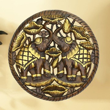 泰國工藝品柚木雕刻大象雕花板招財鎮宅復古墻飾東南亞風裝飾掛板