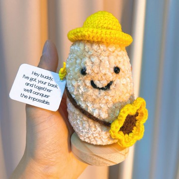 鉤織正能量花生小夥伴 - 太陽花包 黃帽版