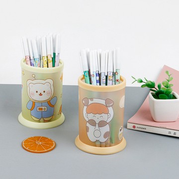 臺灣發貨 ins風 桌面收納盒 可愛卡通 DIY 兒童筆筒 少女心 大容量 圓形收納盒 簡約 學生筆筒 桌上收納 收納