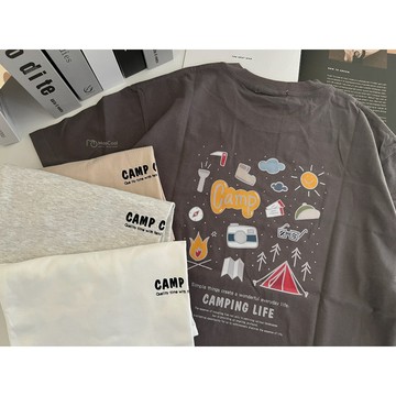 【MasCool】 CAMP CLUB 露營 戶外 短袖 短T 短TEE 休閒 短袖 短T 短踢 素踢 落肩 韓國