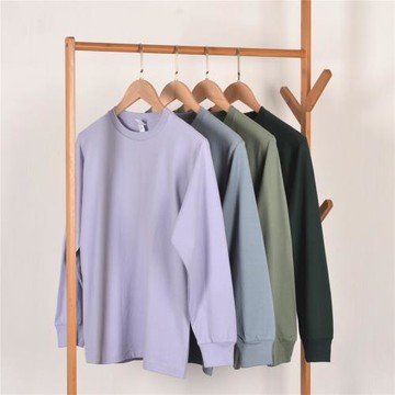 【小白家】純棉250g重磅厚實長袖圓領T恤女男情侶打底衫大碼全棉T