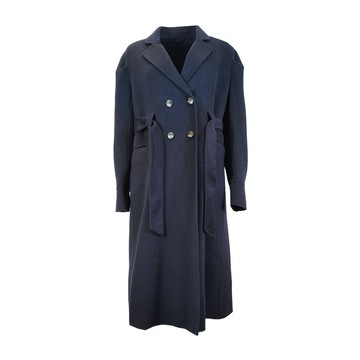 YLZ黑色腰綁帶雙排釦翻領大衣