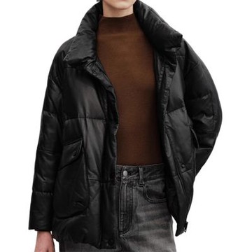 [巴黎精品] 現貨+預購 真羊皮白鵝絨羽絨皮衣秋冬外套寬鬆休閒女裝-立領大口袋女外套2色n1ml45