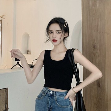 涼感背心 內搭背心 螺紋背心 夏天背心 女生背心 無袖背心 寬肩背心 背心女 打底背心 U領上衣 夏季新款純欲風顯瘦白色