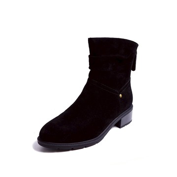 KOKKO個性帥氣麂皮抓皺質感短靴黑色