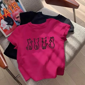 Healthy baby 女童短袖t恤100%純棉新款夏季洋氣中大童兒童半袖海洋藍童裝夏款短袖短袖T恤女童短袖女童T恤