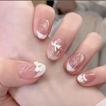 美甲穿戴甲微甜少女-氣質千金感純欲貓眼白色蝴蝶結顯白純手工穿戴甲