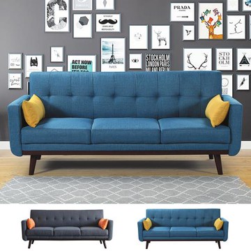 Boden-恩亞布面沙發床/三人座沙發-附抱枕(兩色可選)