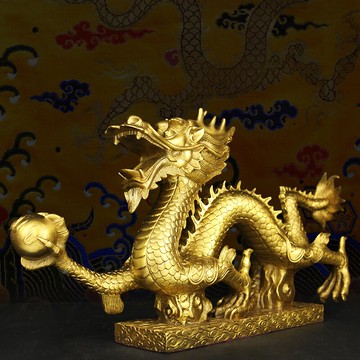 客廳純銅龍風水擺件金龍招財鎮宅金屬青龍工藝品小龍形裝飾品家居