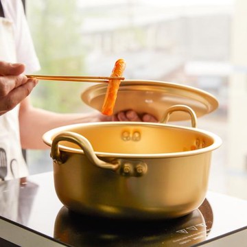 韓式泡面鍋小煮鍋小湯鍋家用燃氣韓國拉面鍋方便面鍋具雙耳黃鋁鍋