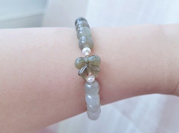 【親翠】天然和田玉 極潤漸層綠蝴蝶結老型珠小仙女款手圍16手環