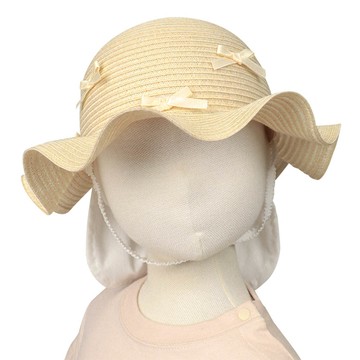 akachan honpo - 波浪邊帽-可洗可折疊 蝴蝶結-象牙白色