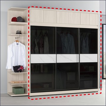 7尺被櫥式鋁框推門衣櫥黑玻璃(衣櫥+被櫃) 收納衣櫃 滑門衣櫥 【149B110013】Leader傢居館149-A213+A214+A209