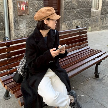 日系文藝純色燈芯絨八角帽子女秋冬復古平頂軍帽休閑百搭畫家帽潮1入