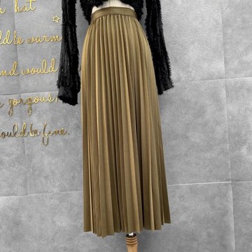 顯瘦百褶裙女春秋 彈力腰純色黑褶皺中長裙通勤a型垂工作半身裙