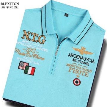 夏季短袖拉鏈t恤男裝翻領POLO衫保羅刺繡t高檔冰絲光棉高端上衣薄