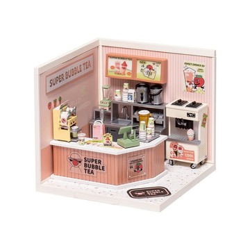 Robotime 若態 Rolife 若來 超級世界 含燈 diy手工小屋 積木 快樂加杯 奶茶店 DW006