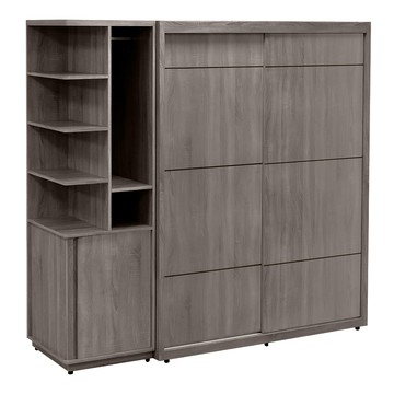 IHouse-保羅 免組裝5X7推門衣櫃+收納吊掛邊櫃-贈實木衣架*5 (7尺衣櫃/系統櫃/櫥櫃/衣櫃)古橡