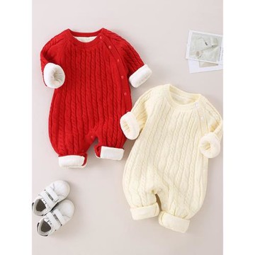 英國DHWA嬰兒衣服連體衣秋冬季洋氣加絨加厚針織衫毛衣內搭