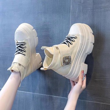 內增高馬丁靴女鞋2023春秋季新款爆單靴真皮厚底短靴帆布鞋小白鞋