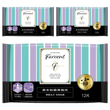 farcent 花仙子 驅塵氏 香水抗菌濕拖巾 鼠尾草與海鹽 12張  3包  20 x 28.5cm