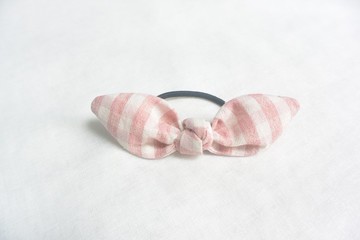 蝴蝶結髮圈 - 粉紅格子