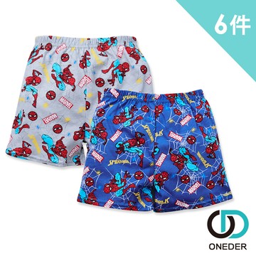 【ONEDER 旺達】蜘蛛人男童二入四角褲-06x3組-6入超值組(正版授權品質保證)