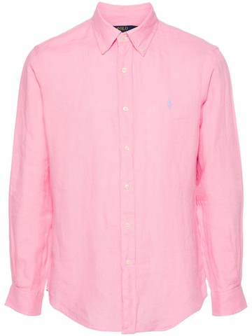 Polo Ralph Lauren - Polo Pony-embroidered linen shirt - men - Linen/Flax - M - Pink