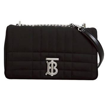 BURBERRY 8061452 Lola 經典絎縫尼龍翻蓋斜背包.黑銀