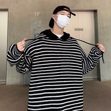 2025秋季新款條紋套頭毛衣外套美式復古休閑慵懶風V領針織衫男