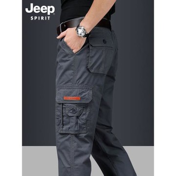 吉普秋季美式工裝褲男士高檔純棉休閑褲2025新款男褲寬松直筒褲子