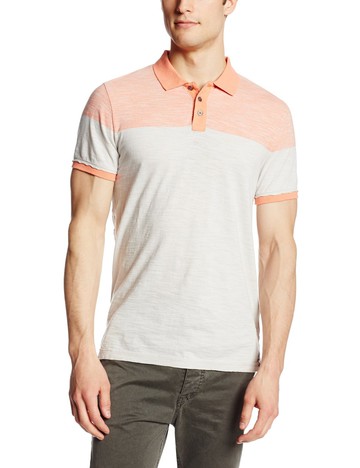 美國百分百【全新真品】Calvin Klein POLO衫 男衣 CK 純棉 短袖 上衣 色塊 橘灰色 S號 E159