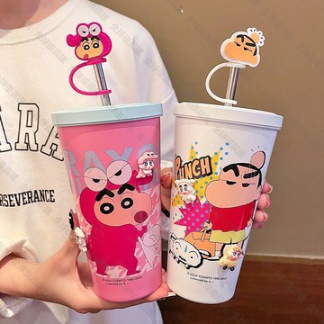 【全球優品匯】情侶/姐妹用可愛蠟筆小新保溫杯高顏值咖啡杯卡通冰霸吸管杯
