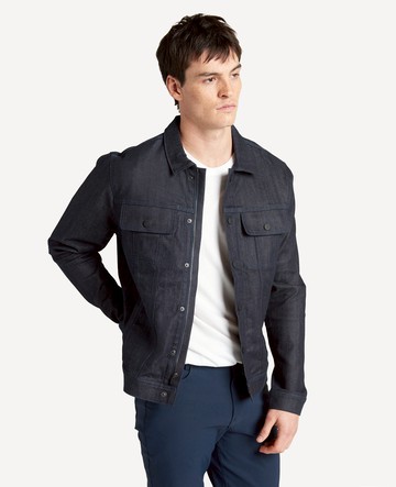 Kenneth Cole | Rinsed Denim Trucker Jacket in Navy, Size: 2XL