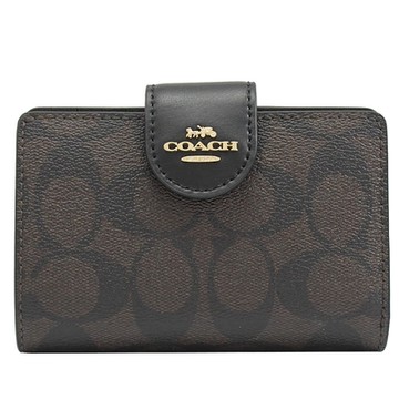 COACH 金屬LOGO印花釦式零錢中夾(深咖)