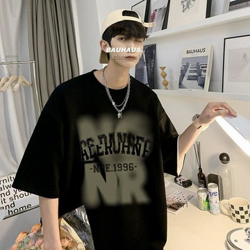 有貨在臺🚀99免運🚀短袖t恤男夏季新款港風ins潮牌百搭休閒寬鬆帥氣體恤五分袖上衣男