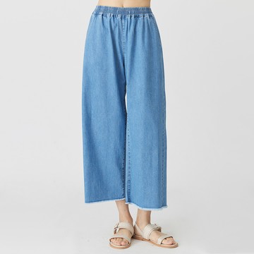 清晨天空藍舒適八分寬褲(石洗藍)-女