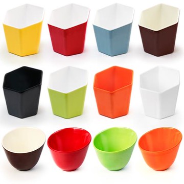 A5密胺蔬菜桶仿瓷塑料生菜桶彩色斜口碗火鍋店自助調料蘸醬碗餐具