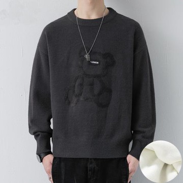 WASSUP ZGLY加絨男士毛衣潮流寬松羊毛衫加厚套頭針織衫打底線衣