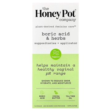 The Honey Pot Company, 硼酸草本栓劑 + 助推器，290 毫克，14 粒，1 個助推器