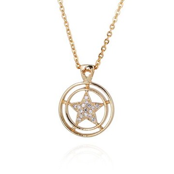 純銀項鍊 鍍18K金鑲鑽吊墜-時尚圓環星星簡約生日情人節禮物女飾品73cu100【獨家進口】【米蘭精品】