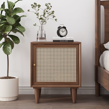 免運 可開票 超低價 北歐全實木床頭櫃現代簡約小型儲物櫃日式藤編沙發臥室臺燈收納櫃 快速發貨