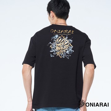 BLUE WAY 鬼洗 ONIARAI-極光金屬感側鬼菱形落肩短TEE(黑)