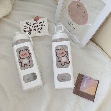 【太妮絲Z63】現貨 小熊 吸管 方形 水杯 900ML 簡約 大容量 高顏值 運動水壺 水