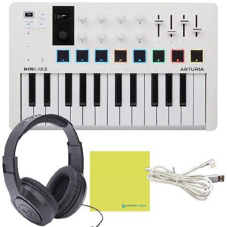 Arturia MiniLab Hybrid MIDI Keyboard Controller Bundle w  Samson SR350 Pro Headphones, Arturia USB Cable ＆ Liquid Audio Polishing Cloth (4 Items)