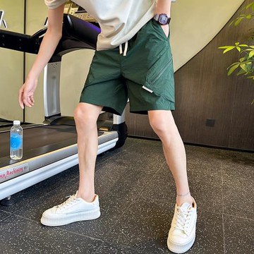 綠色短褲男2025新款夏季斜拉鏈男褲潮牌休閑運動五分褲外穿大褲衩